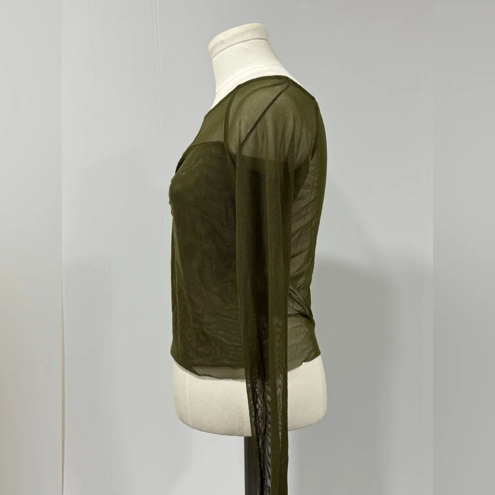 Urban Outfitters Olive Mesh Long Sleeve Blouse NWOT Sz M - Picture 3 of 14